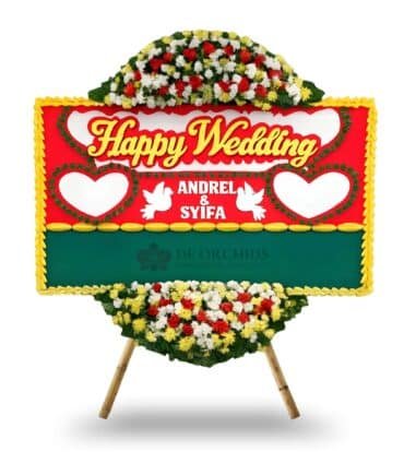 bunga papan happy wedding rawabelong