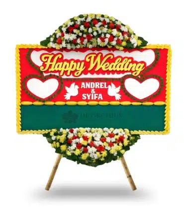 bunga papan happy wedding rawabelong