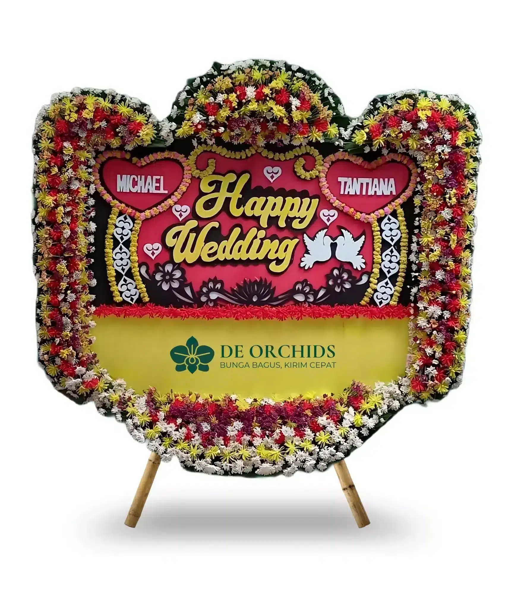 bunga papan happy wedding